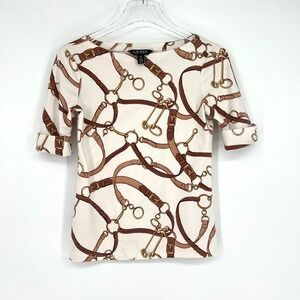 Lauren Ralph‎ Lauren Top Womens PS Equestrian Belting Old Money Preppy